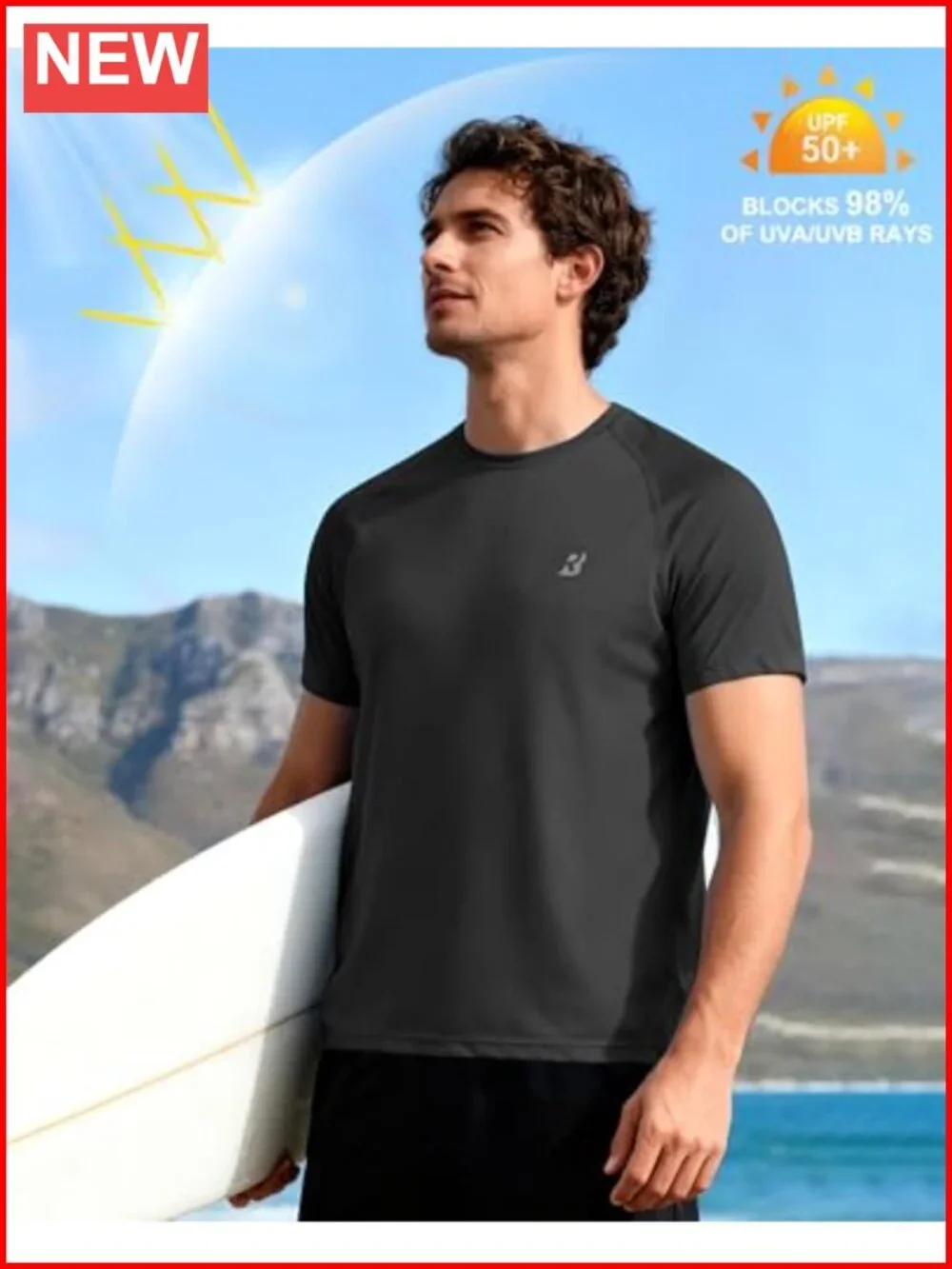 UPF 50+ Men's Rash Guard Sun Protection Swim Shirt Quick Dry Lightweight